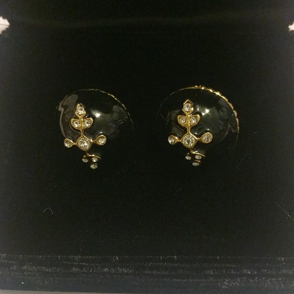 Black enamel clip on earrings